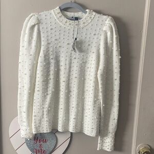 Express White Pearl-Embellished Sweater